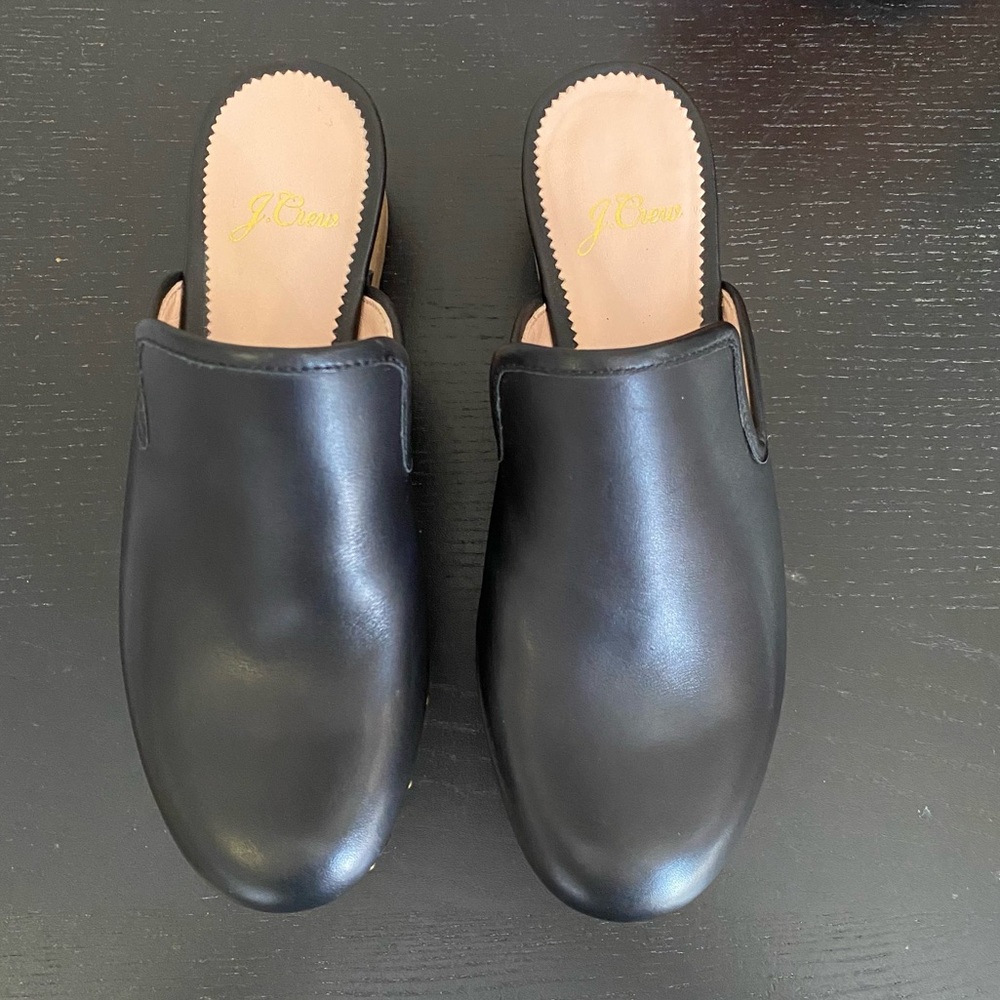 J. Crew Women’s Black Leather Clogs Retro Style Size 5
